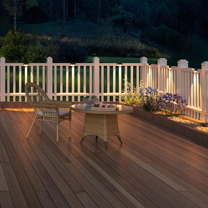 VOLISUN Solar Deck Lights 8 Pack, Warm White, Cool White and RGB Color Glow LED Large Size Lamp, IP65 Waterproof Solar Fence Lights Outdoor for Step, Patio, Fence, Railing, Wall, Stairs