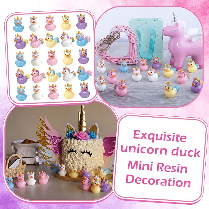 Novabright 100 Pcs Mini Resin Unicorn Ducks Colorful Tiny Resin Unicorn Ducks Figures to Hide Small Animal Statue for DIY Cake Craft Garden Landscape Ornament Potted Decoration Birthday Party Supplies