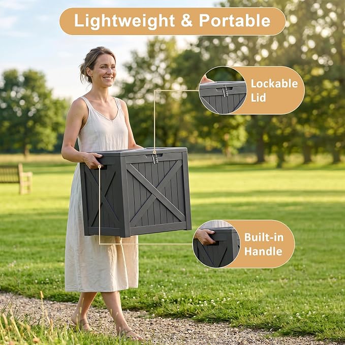 35 Gallon Resin Deck Box Outdoor, Waterproof Lockable Delivery Storage Box, Storage Bins Container for Toy Patio Cushions Garden Tools, Black