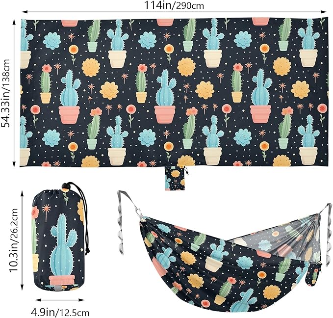 Camping Hammock Outdoor Hammocks for Outside Ball Cactus Cute Black Beach Trees Portable Lightweight with Pockets Tree Straps Indoor Small