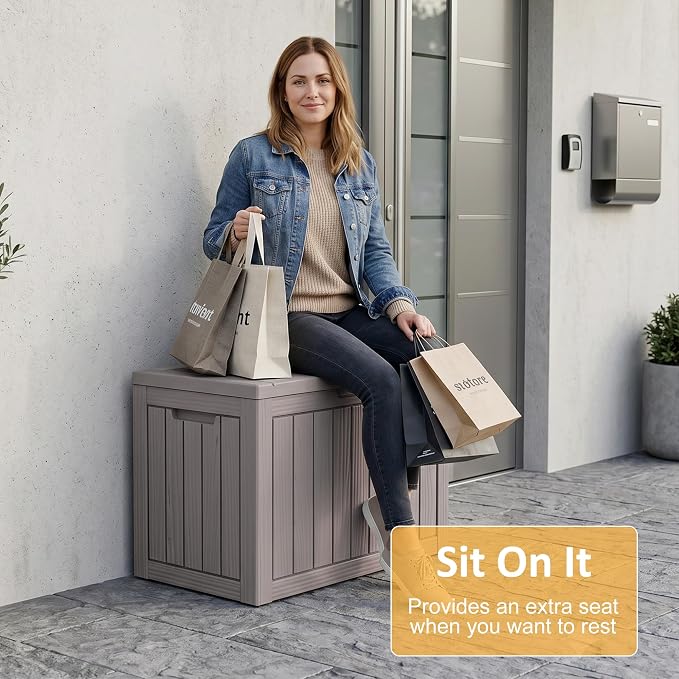 Package Delivery Box, Lockable Resin Outdoor Package, Waterproof Deck Box for Porches, Patios, Indoor & Outdoor Use (55 Gallon, Grey)