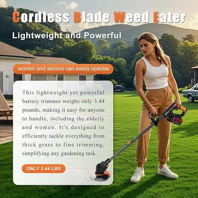 21V Electric Weed Wacker Cordless String Trimmer Battery Powered Grass Trimmer with 90° Adjustable Head 2 X 2.0Ah Battery and Charger Lightweight Brush Cutter Edger Lawn for Garden (Black)