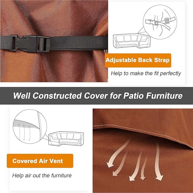 NettyPro Patio Sectional Cover 104" x 83", L-Shaped Waterproof 600D Heavy Duty Outdoor Furniture Sofa Lounge Set Cover, Right Facing, Brown
