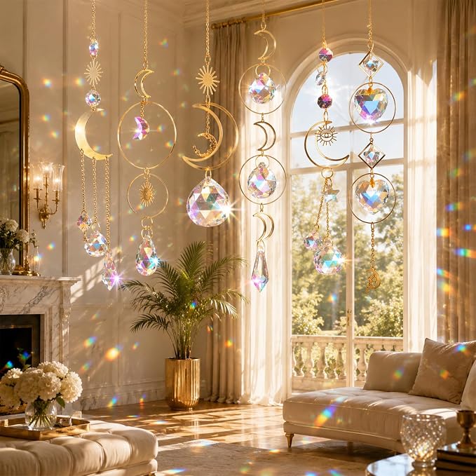 ilclviz Suncatcher Crystal Hanging Sun Catcher Prism with Chain Pendant Ornament Crystal Balls for Window