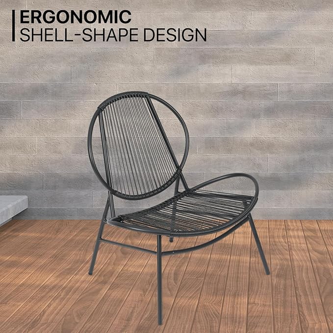 MoNiBloom 4 Pieces Outdoor Patio Furniture, All Weather PE Rattan Wicker Loveseat and Chairs Conversation Set with Steel Coffee Table for Garden Backyard Porch Balcony Poolside Deck Lawn