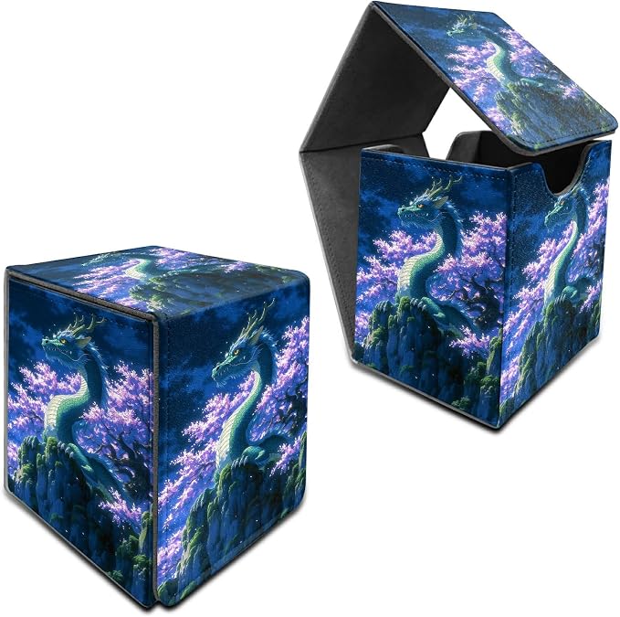 Purple Tree Dragon Card Deck Box for MTG, Personalized Card Storage Case Fits 120+ Sleeved Cards, Premium Leather TCG Box with Strong Magnetic Closure for Magic, CCG, PTCG, Baseball Cards