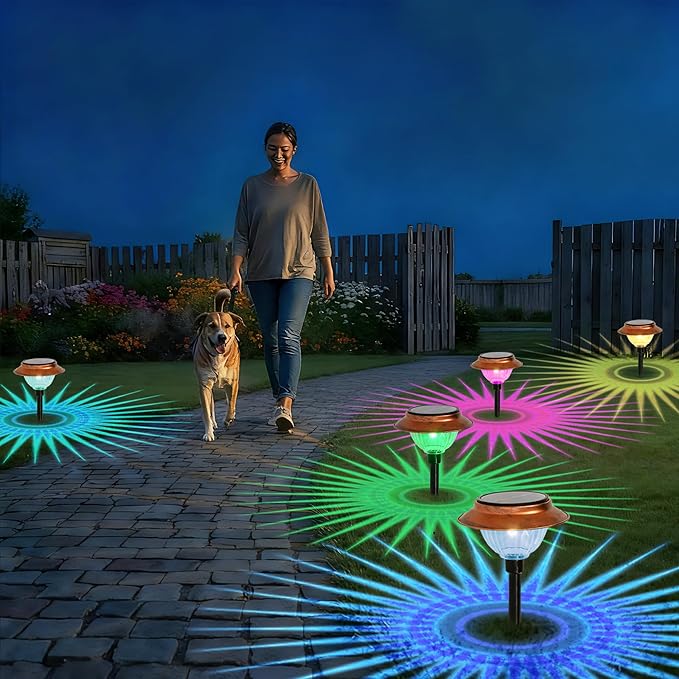 Solar Lights Outdoor 2 Pack Waterproof Solar Christmas Lights Outdoor Multiple Colors LED Iron Stake for Pathway Yard Garden Driveway Outside Decor