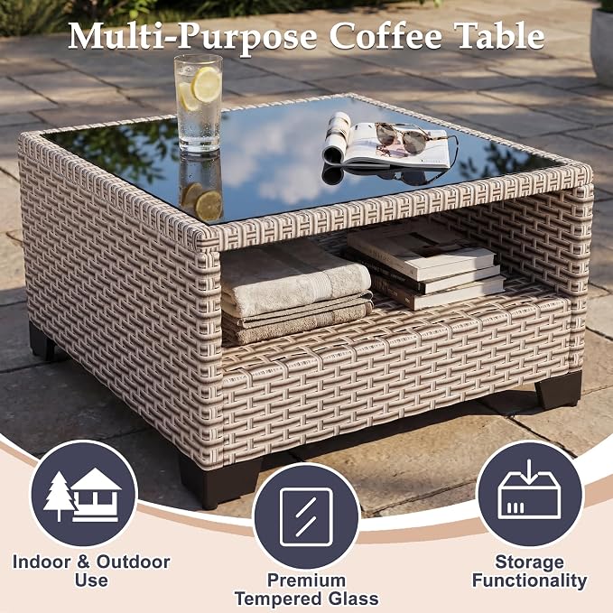 Patio Furniture Set, 11-Piece Outdoor Sectional Sofa with Swivel Rocker Chairs & Fire Pit Table, Wicker Patio Conversation Set with Coffee Table, Cyan Cushions