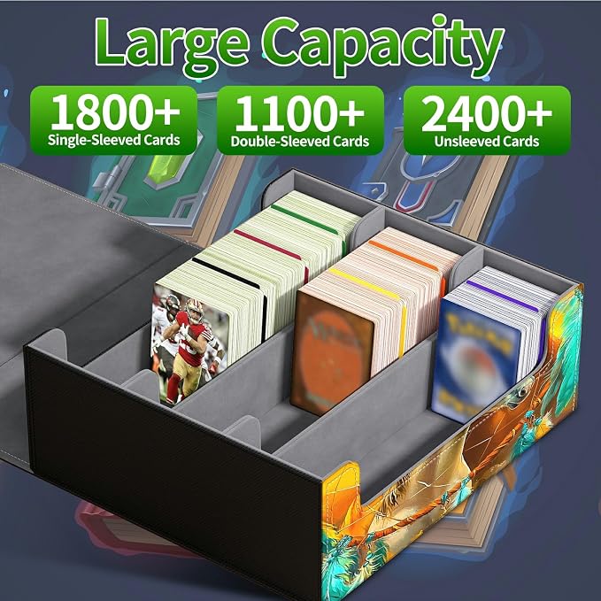 Card Deck Box for MTG, Cards Storage Box Fits 120+ Sleeved, Leather Big Size Strong Magnetic Closing Case for Board Games Magic TCG CCG Baseball Collection Man, Two Horses Paving Dream Net