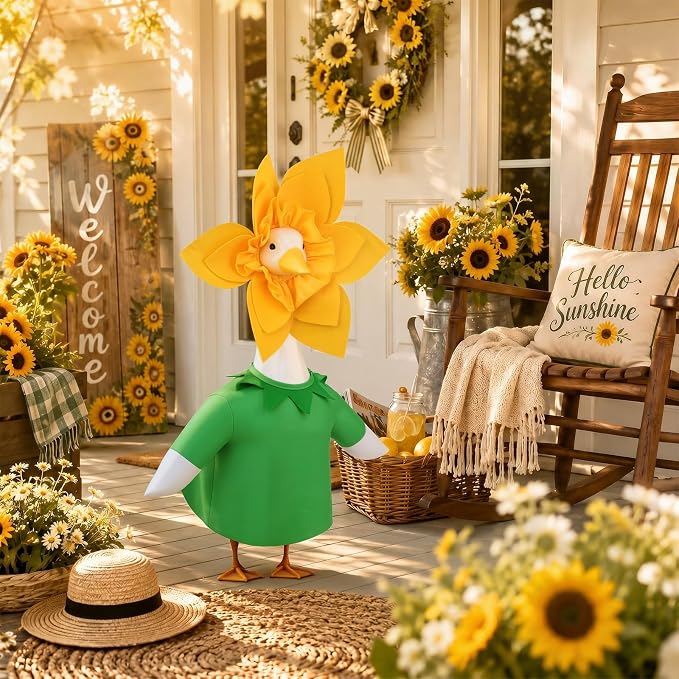 Sunflower Porch Goose Outfits, 23” Porch Goose Summer Outfit | Cute Goose Clothes for Outdoor Party Garden Yard Lawn Patio Decor