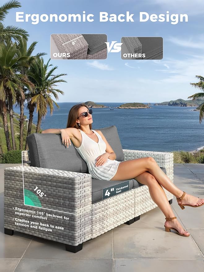 10 Piece Outdoor Wicker Patio Set with Swivel Chairs & Fire Pit Table, 7-Seats with 4" Thickened Cushions & Coffee Table, All-Weather PE Rattan for Garden, Backyard, Charcoal Gray
