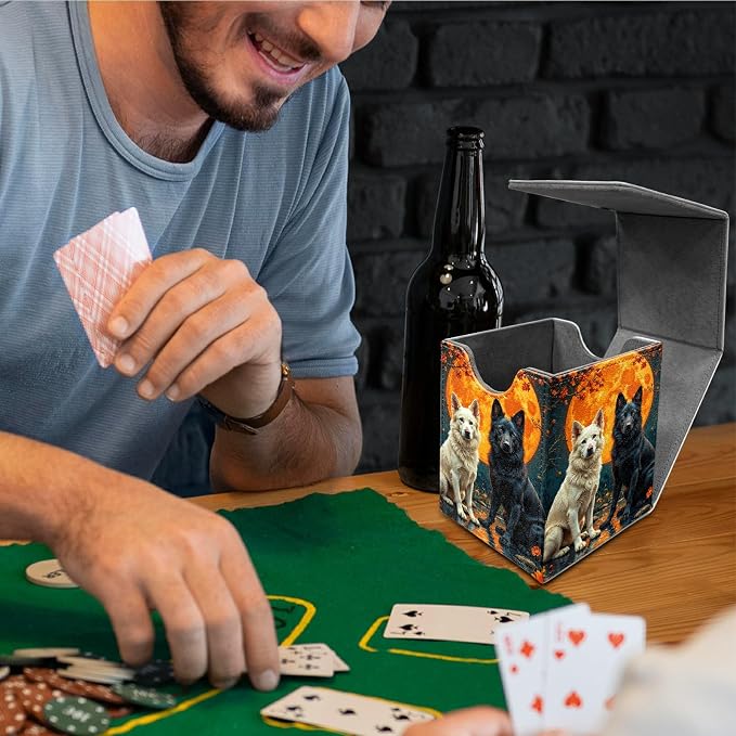Black White Wolf Card Deck Box for MTG, Personalized Card Storage Case Fits 120+ Sleeved Cards, Premium Leather TCG Box with Strong Magnetic Closure for Magic, CCG, PTCG, Baseball Cards