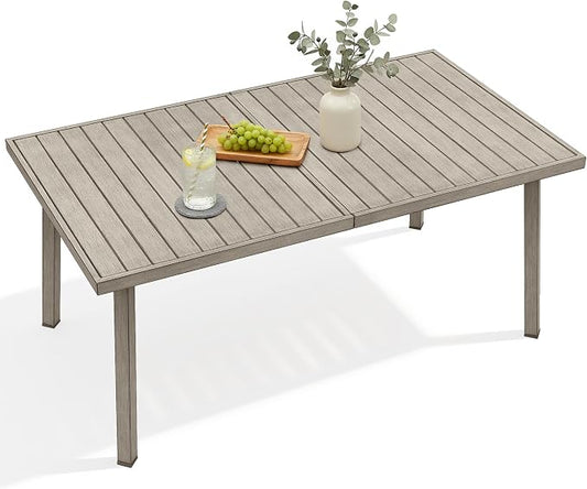 63"x35" Never-Rust Aluminum Outdoor Dining Table – Rectangular Patio Table for 6 with Umbrella Hole, Heavy Duty All-Weather for Poolside, Garden, Backyard, Porch, Deck, Gray Oak