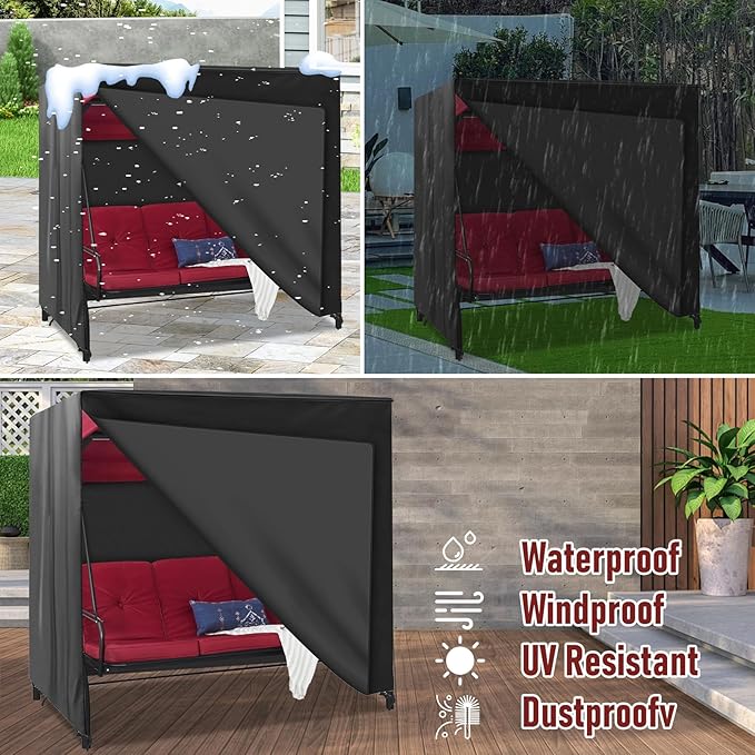 Outdoor Swing Cover Triple Seater Hammock Cover for Porch Swing Canopy Glider Chair and Other Patio Furniture Covers All Weather Protection (Black, 81L x 49D x 67H)