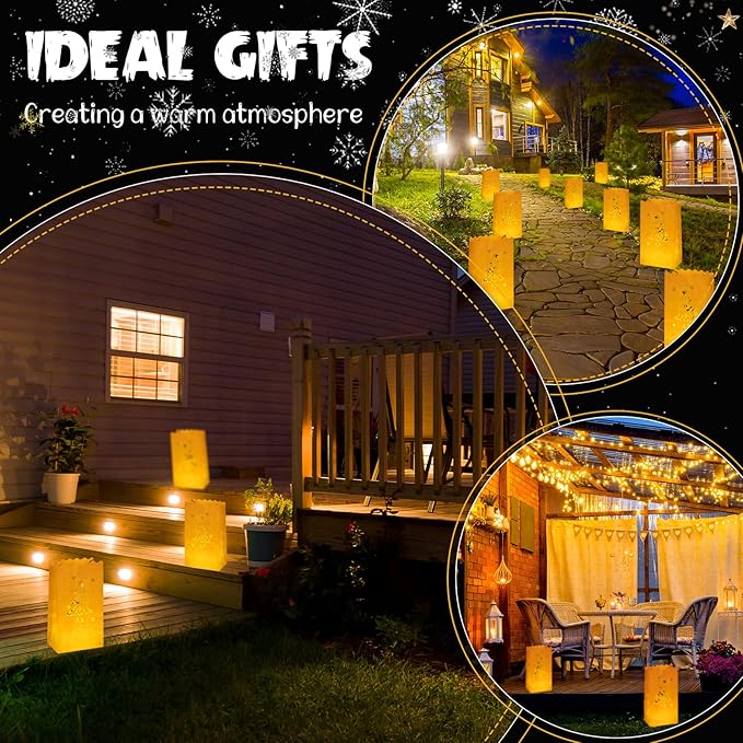 Sabary 50 Sets Luminary Bags with Flameless Tea Lights Outdoor Luminaries LED Lantern Candle Bags for Wedding Birthday Ramadan Christmas Party Decorations Romantic Decor(Xmas Tree)