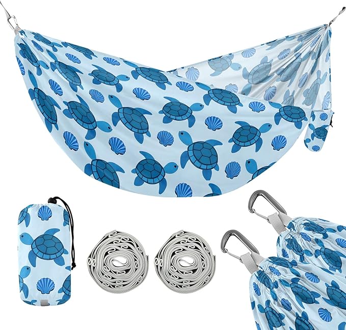 Camping Hammock Outdoor Hammocks for Outside Turtle Blue Beach Trees Portable Lightweight with Pockets Tree Straps Indoor