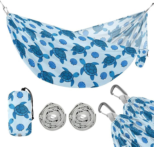 Camping Hammock Outdoor Hammocks for Outside Turtle Blue Beach Trees Portable Lightweight with Pockets Tree Straps Indoor