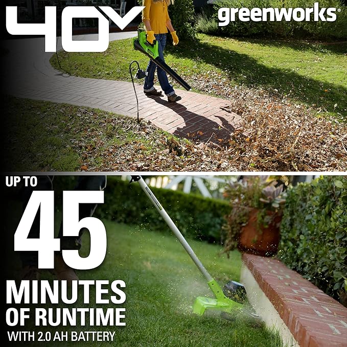 Greenworks 40V Cordless String Trimmer and Leaf Blower Combo Kit, 2.0Ah Battery and Charger Included & 0.065" 100-Foot Twisted String Trimmer Line