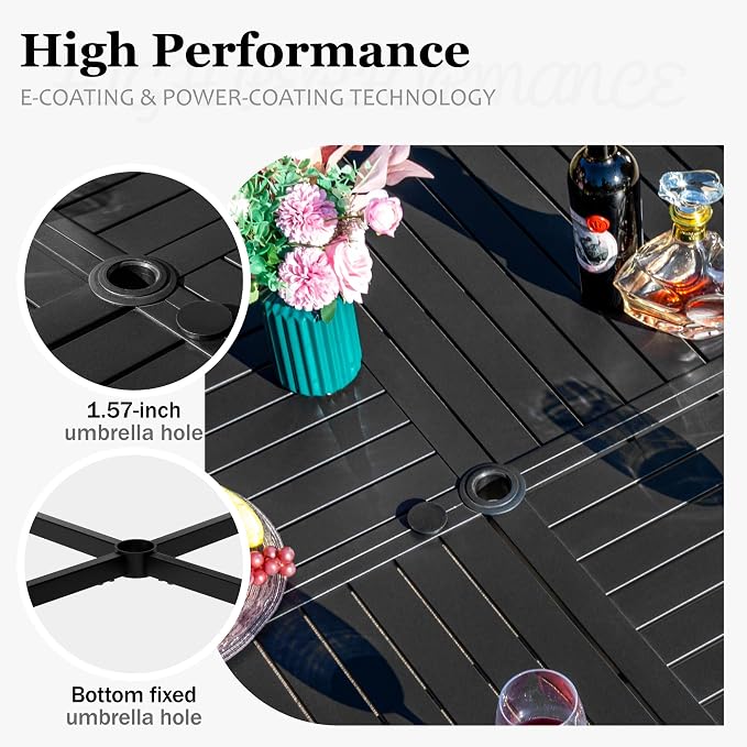 HERA'S HOUSE Outdoor Dining Set for 6, Patio Dining Furniture Set with 6 Patio Chairs, 54" Round Metal Table with Umbrella Hole, Patio Table and Chairs for Backyard Garden, Blue