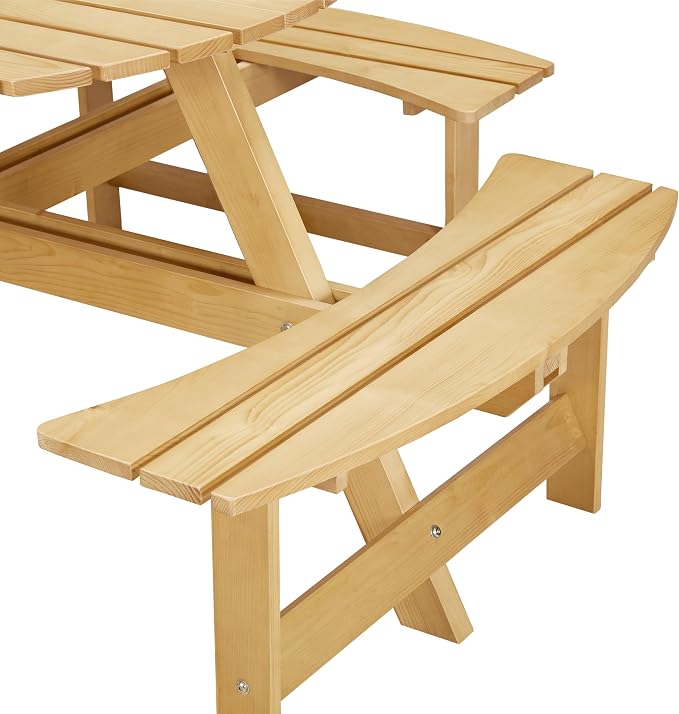 JOYBASE 8-Person Wooden Picnic Table, Outdoor Round Table with Built-in Benches and Umbrella Hole, Picnic Table Bench Set for Patio, Backyard, Garden (Natural)