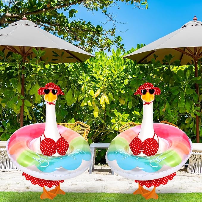 5Pcs Hawaiian Goose Outfit Lawn Bikini Porch Goose Clothes for Spring Summer Yard Lawn Outdoor Decoration (Red)