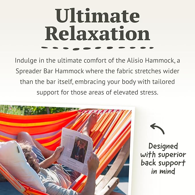 LA Siesta® Alisio Hammock with Spreader Bar & Nautico Stand, Portable Outdoor Hammock with Stand Heavy Duty, 2 Person Hammock with Stand for Outside Patio Porch - Max 355 Lbs, Toucan