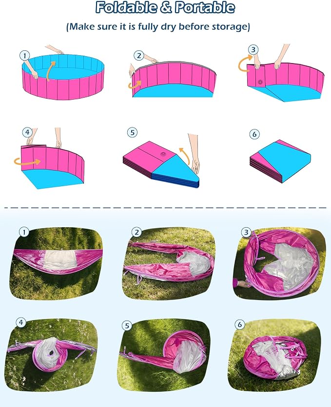 Jasonwell Kiddie Baby Pool with Canopy - Foldable Infant Toddler Kids Pool with Shade Baby Beach Essentials Tent Swimming Wading Pools for Toddlers 1-3 + Kids Dogs Ball Pit Backyard Water Play R, 63"
