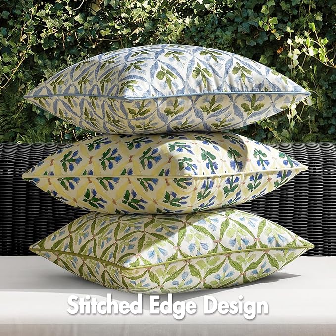 MIULEE Floral Decorative Pillow Covers Set of 2,block print Throw Pillowcases Outdoor Boho Farmhouse Vintage Coastal Summer Accent Cushion Covers for Couch paito Garden Sofa Bed 16x16 Inch, Blue-Green