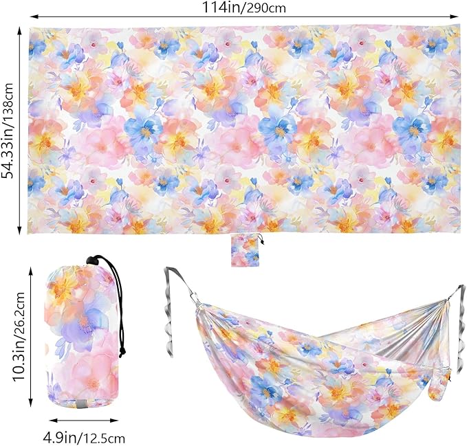 Camping Hammock Outdoor Hammocks for Outside Flowers Soft Pastel Beach Trees Portable Lightweight with Pockets Tree Straps Indoor Small