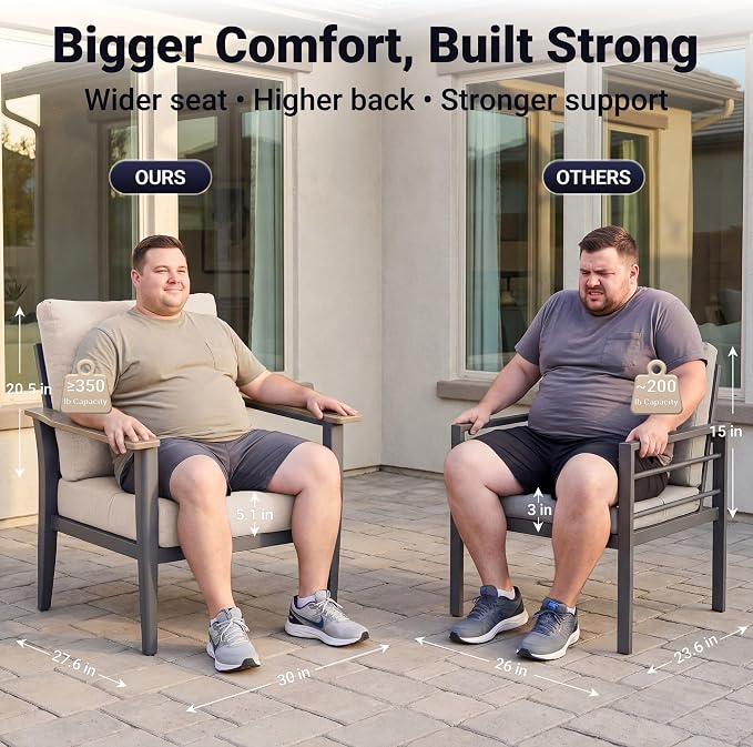 Aluminum Outdoor Patio Furniture Set, 4-Piece Outdoor Sofa with 5.1" Thick Cushions, 55,000 BTU Propane Fire Pit Table, Outdoor Couch for Balcony, Porch, Khaki