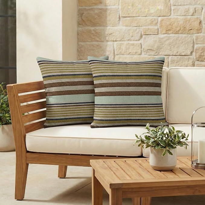 RSH DECOR: Square Throw Pillows Set of 2 | 20" x 20" | Water and Fade-Resistant Performance Fabric | Outdoor Pillow Covers with Down-Alternative Inserts | Made in USA (Extend Seaglass)