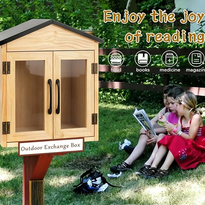 Library Book Exchange Box Weatherproof Wood Cabinet for DIY Outdoor Indoor Book Storage,Literature Exchange Box for Community,Schools & Neighborhood Sharing (TypeA)