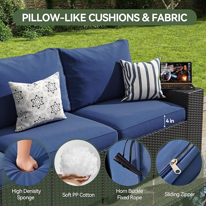 Aoxun Patio Furniture Set, 6 Pcs Outdoor Patio Furniture Sets with 4in Thicken Cushion, Widen Armrests Wicker Outdoor Sectional for Backyard (Waterproof Cover Include)