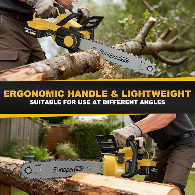 42V 16-Inch Cordless Chainsaw - Brushless Electric Chainsaw with 2 x 4.0Ah Batteries & Fast Charger & Safety Chain Brake & Tool-Free Tensioner for Tree Trimming & Wood Cutting & Yard Work