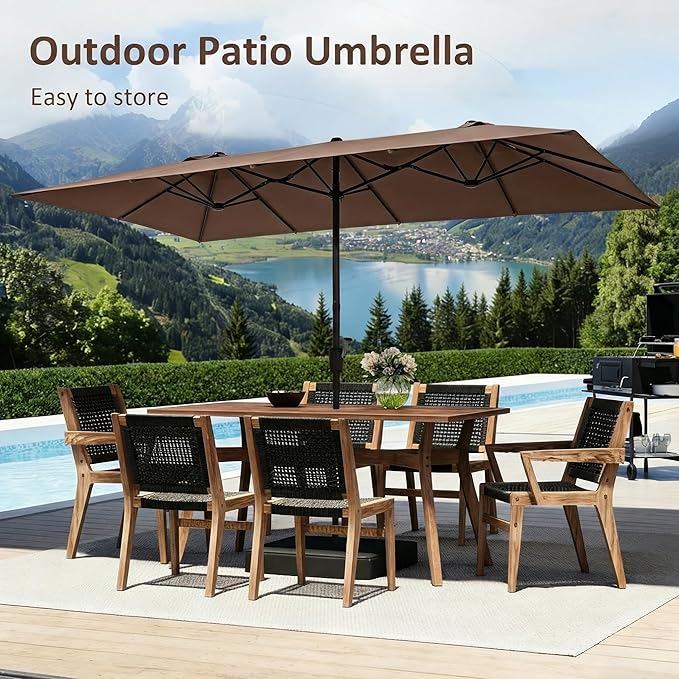 15×15ft Outdoor Patio Umbrella, Double Sided Market Rectangle Umbrella with Crank Handle, Large Sun Shade for Outside Deck, Backyard, Garden
