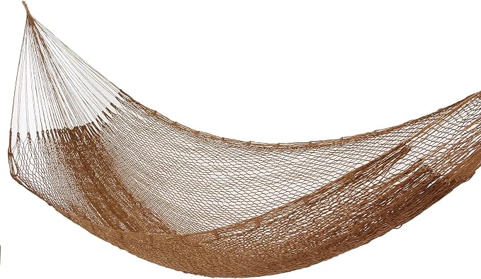 NOVICA Earthtone Copper Brown Hand Woven Nylon Mayan 1 Person Rope Hammock, 'Summer Sun' (Single)