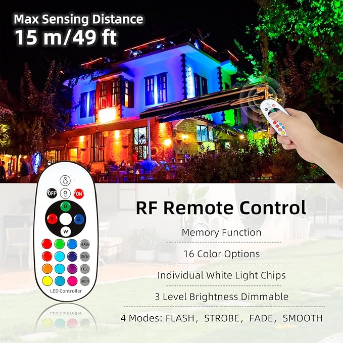 Christmas Spotlights Outdoor, 12W RGB Color Changing Landscape Lighting 120V Waterproof Spotlight with Plug & Remote for House Garden Path Tree Patio Lawn Decoration （2 Pack
