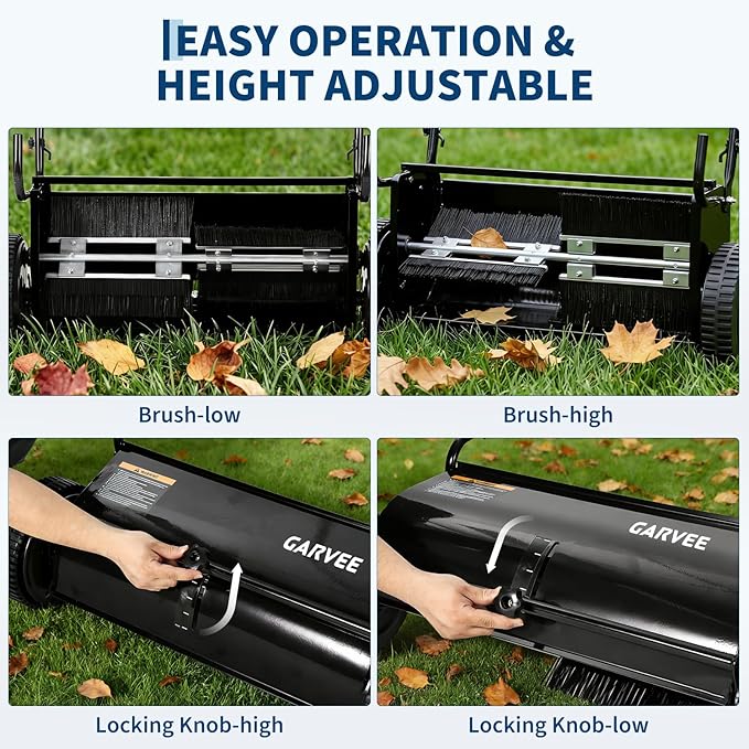 Push Lawn Sweeper 26Inch-Heavy Duty Walk Behind Leaf Collector and Yard Sweeper for Outdoor,Patio,Driveway,Garden Grass Sweepers,4 High Speed Spinning Brush,7 Cu. ft. Hopper Capacity