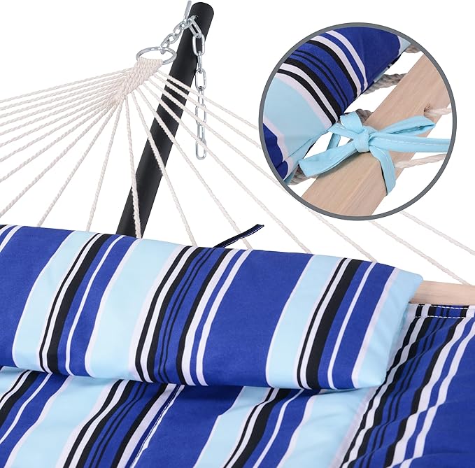 SUNCREAT Portable Hammock Pad with Soft Pillow, Two-Layer Soft Polyester Pad, Blue Stripes