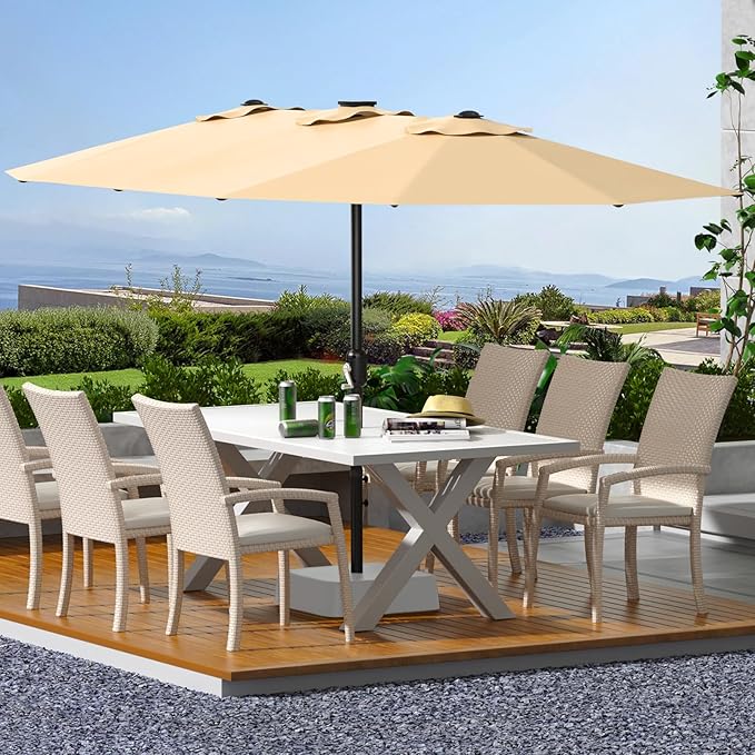 13Ft Large Patio Umbrella Outdoor Double-Sided Rectangle Market Umbrella with Easy Crank Handle, Durable Weather-Resistant Fabric, UV Protection, Perfect for Pool, Lawn, and Garden