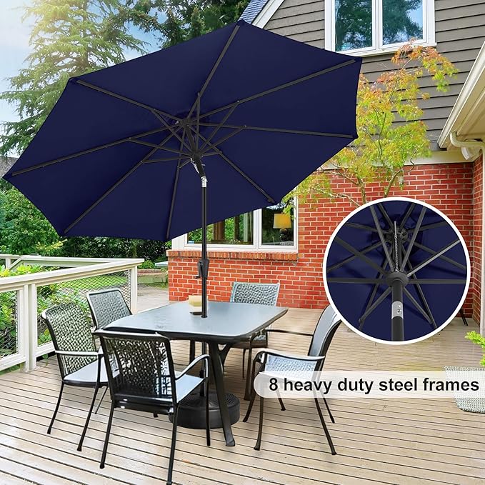FLAME&SHADE 11 ft Patio Umbrella - Table Umbrella Outdoor with Push Button Tilt and Crank, UV Protection, 8 Sturdy Ribs, Market Umbrella for Garden, Deck, Backyard, Lawn, Pool and Beach(Navyblue)