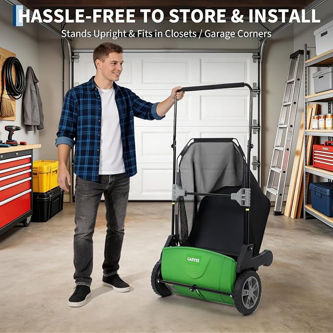 21 Inch Push Lawn Sweeper, Heavy Duty Leaf Collector with Dual Spinning Brushes 3.5 Cu. ft. Mesh Bag, Adjustable Height, Walk Behind Grass Sweeper for Leaves, Pine Needles & Yard Debris
