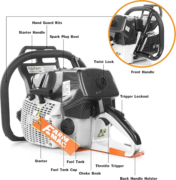 F660VW 36 Inch Gas Chainsaw 92cc Chainsaw 2-Cycle Gasoline Power Chain Saws 5.2KW 7HP All Parts Compatible with MS660 G660 (With 36" Alloy Bar & Chain)