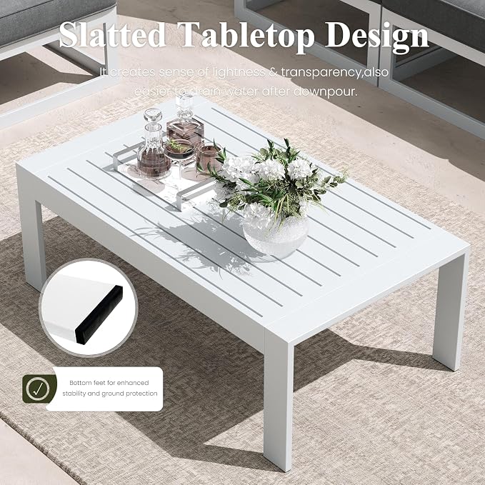 LayinSun 11 Pieces Modern Aluminum Patio Furniture Set with Coffee Table, Outdoor Modular Sectional Conversation Set L-Shaped Sofa for Backyard