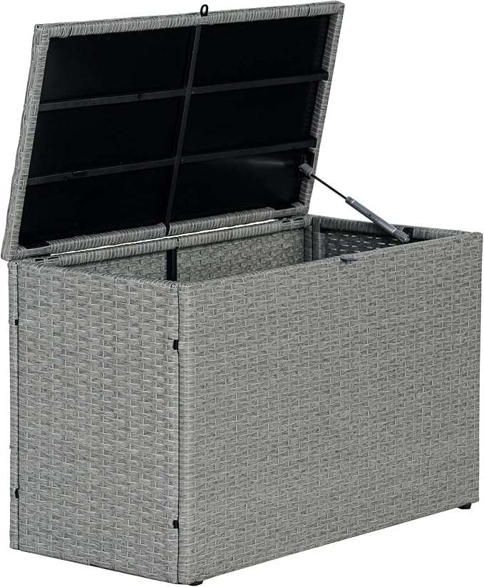 Eyely KRT1000A Elio 31.5" Modern Minimalist Outdoor Faux Wicker Deck and Patio Storage Box, Gray
