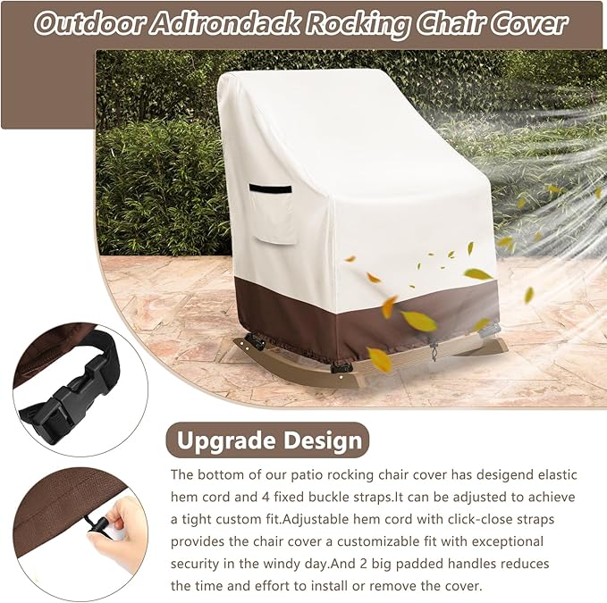 Outdoor Adirondack Rocking Chair Cover,Heavy Duty 600D Waterproof Patio Rocking Chairs Cover for 30" W x 33" D x 32" H Rocking Chair,Beige
