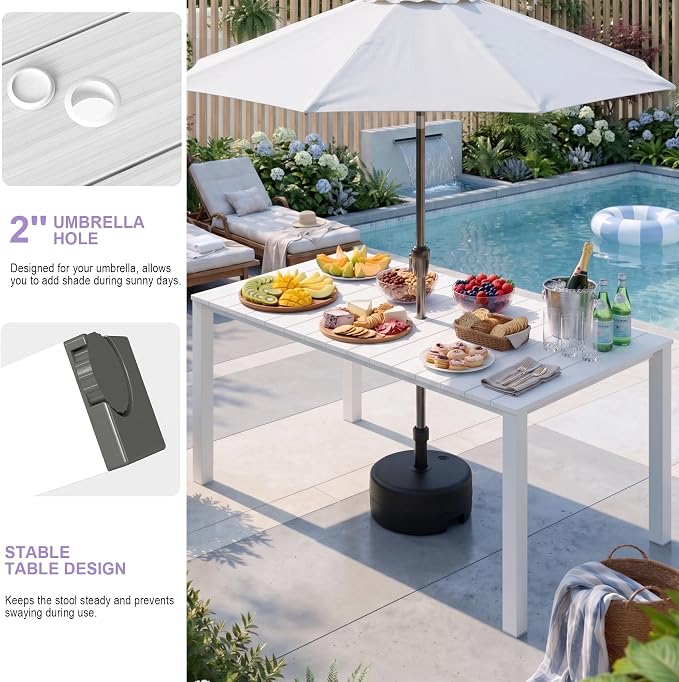 Domi HDPE Outdoor Dining Set, All-Weather 3 Piece Outdoor Dining Table Set with 2" Umbrella Hole, Outdoor Patio Dining Set for Garden, Poolside, Backyard, Deck, White