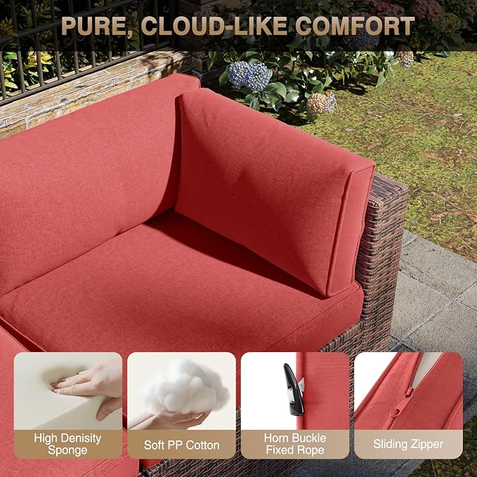 Aoxun Patio Furniture Sets, 8-Piece Outdoor Patio Furniture with 44'' Propane Gas Firepit Table, Wicker Outdoor Conversation Set Sectional Sofa for Backyard, Poolside, Garden