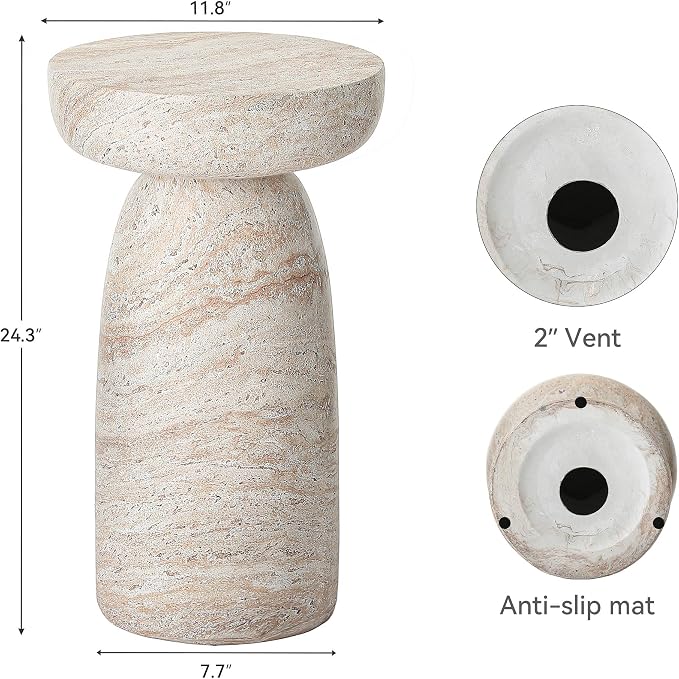 24" Outdoor Side Table, Large Modern Geometric Pedestal End Table, Decorative Patio Coffee Table for Balcony & Porch, Small Space Saving Accent Table, Planter Stand for Garden or Living Room