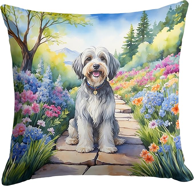 Caroline's Treasures Tibetan Terrier Spring Path Throw Pillow Machine Washable, Indoor Outdoor Decorative Pillow for Couch, Bed or Patio, 18Hx18W
